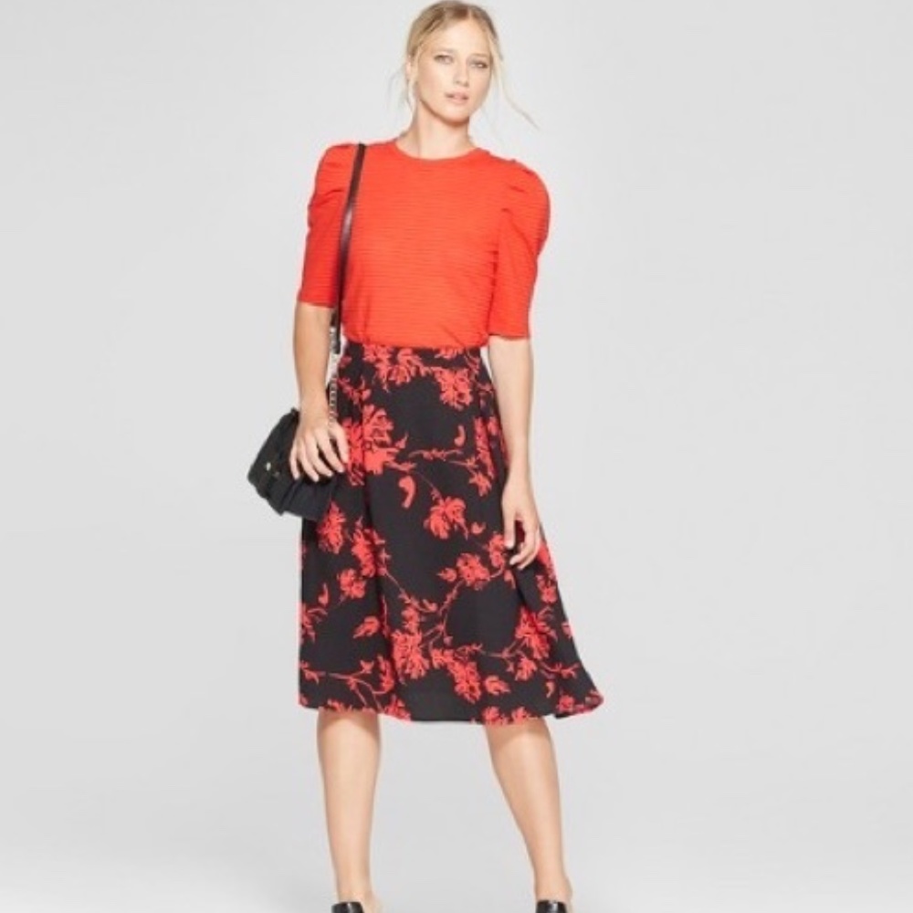 Who What Wear Black Floral Skater Skirt Size 14
